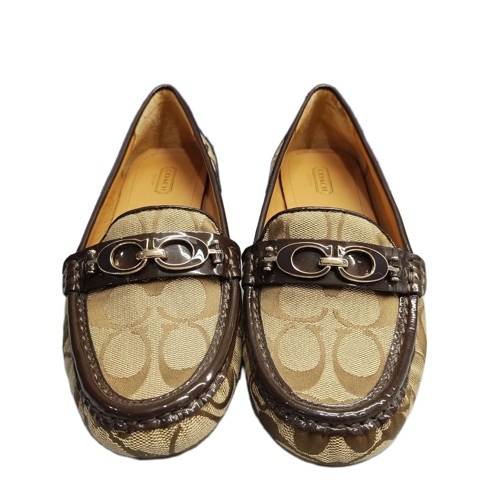 Coach Fortunata Signature Jacquard Loafers Womens Size 8.5B Brown Slip On EUC
